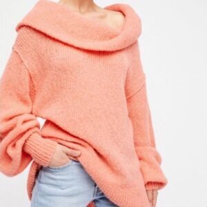 Free People Ophelia Peach Alpaca Blend Cowl Neck Oversized Sweater Size Small